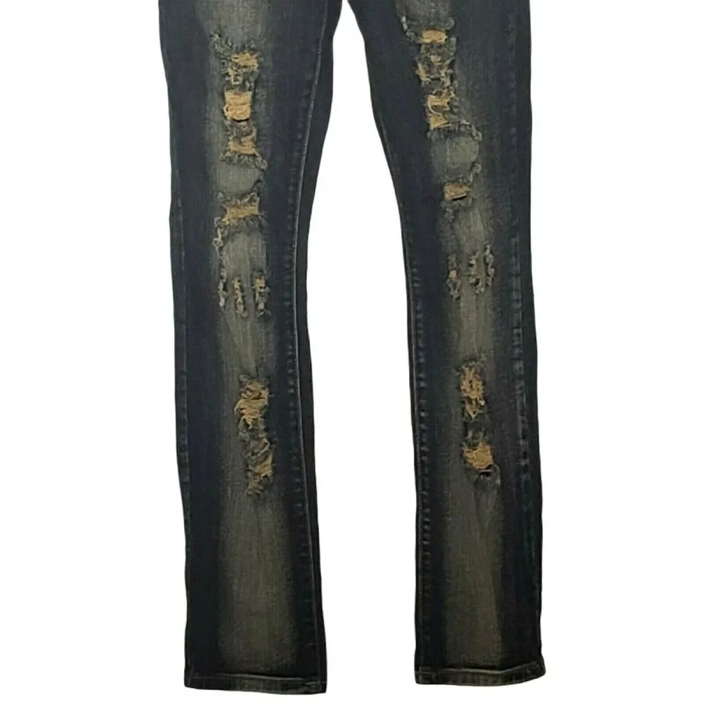 VIP Jeans Distressed Dark Wash Denim‎ Bib Overalls